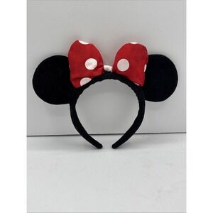 Disney Parks MINNIE MOUSE EARS Red Polka Dot Bow Puffy Satin Kids Headband